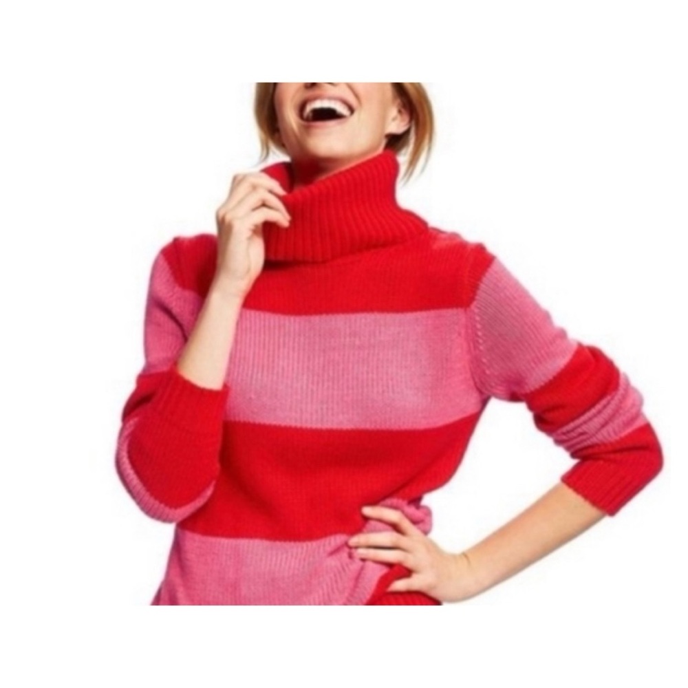 Isaac Mizrahi x Target Red & Pink Striped Turtleneck Sweater